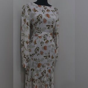 Floral Print High Low Bishop Sleeve Belted Dress